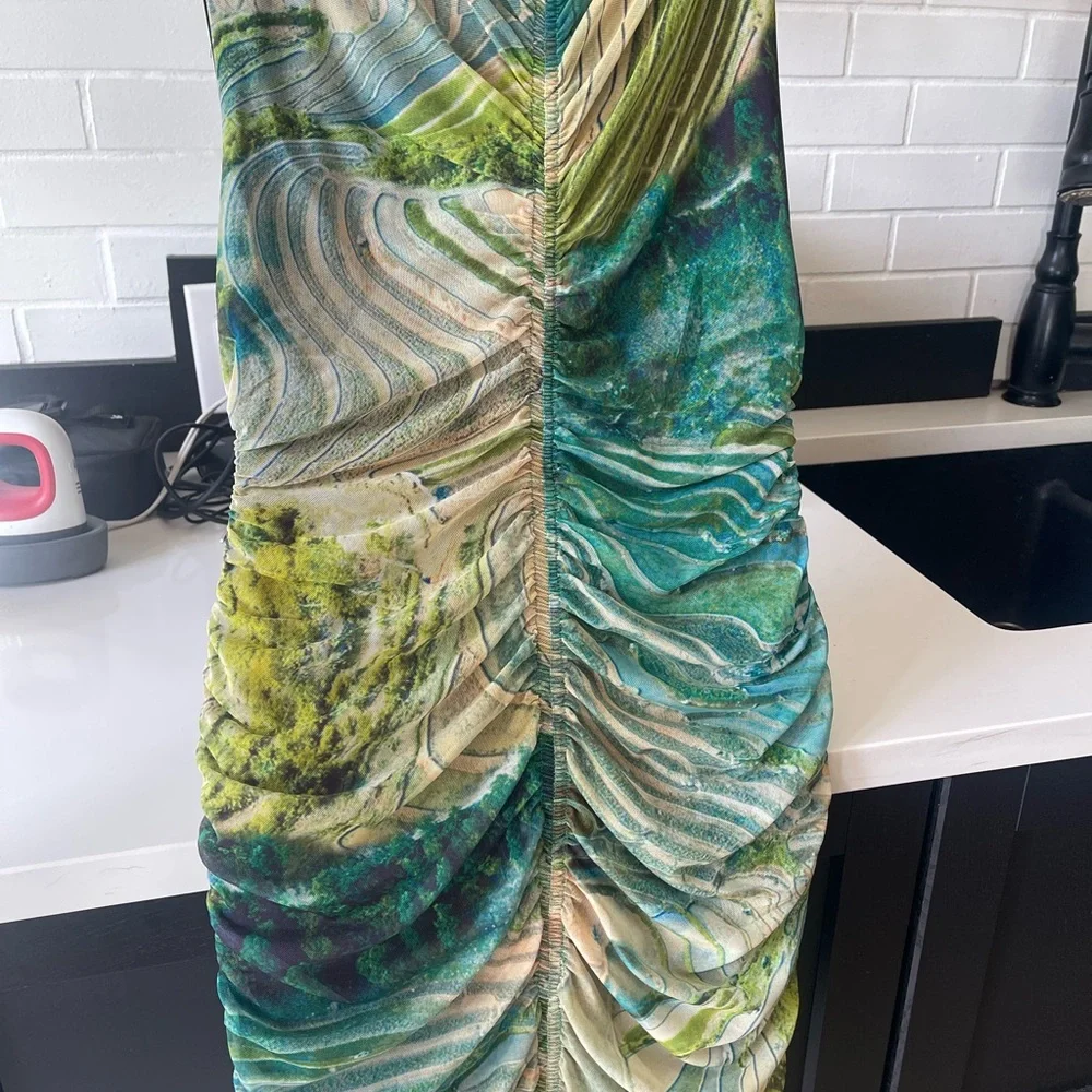 Zara Green Ruched Sleeveless Mini Dress - Picture 3 of 7